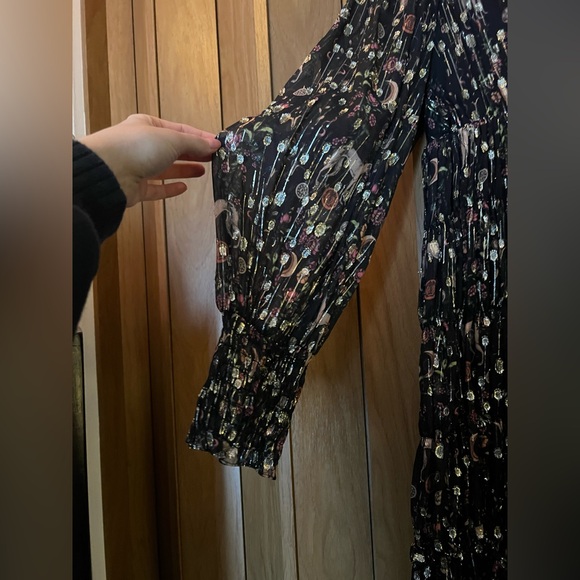 Sandro Paris Black Gold Sparkle Dress Moon Dog Floral Print - Picture 7 of 10